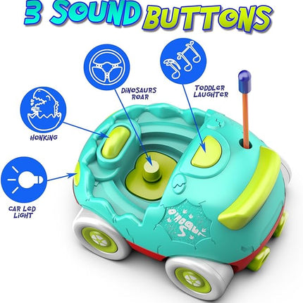 Remote Control Car for Toddlers Toddler Toys for 18+Months RC Cars with LED Lights & Music Dinosaur Toy for Kids Green