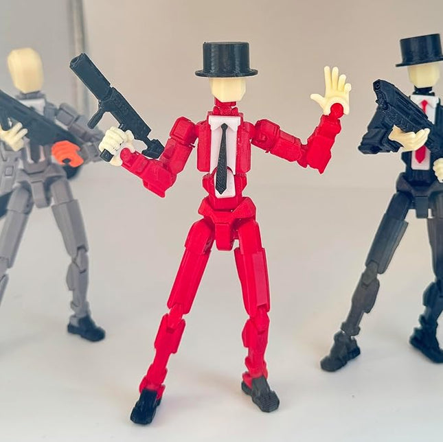 3D Printed 5.54-inch Multi-Jointed Action Figures Dummy13, Full Body Mechanical Movable Toy, Multiple Accessories, Hand Painted Figure, Desk Decoration, Creative Gifts (Y-Red Gentleman)