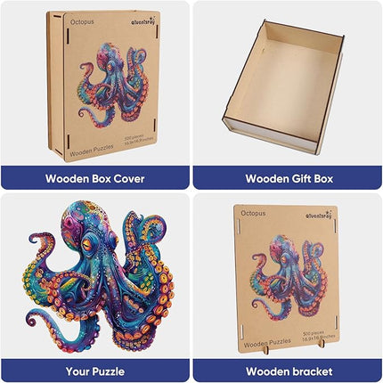 500 Piece Puzzles for Adults, Wooden Octopus Jigsaw Puzzles Royal Unique Shape Ocean Puzzle, Irregular Wood Puzzles Creative Gift for Adults and Kids Family Game (16.9x16.9 in)