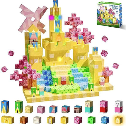Magnetic Blocks 128 PCS Magnetic Building Blocks Cubes Gift Set for Girls and STEM Learning Preschool Learning Construction Toys