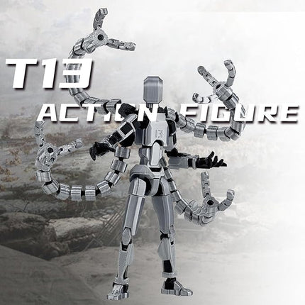 Already Assembled T13 Action Figure Accessories,T13 Multi-Jointed Movable,for Collectors Desktop Decorations t-13 Movability 3D Printed Toys (Gray)