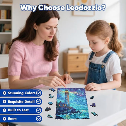 Leodozzio Wooden Puzzles for Adults, Lighthouse Jigsaw Puzzles 500 Pieces-5MM Thickness, 12.2x16.1 Inch, Unique Shaped Wooden Puzzle, Birthday Gift Family Game