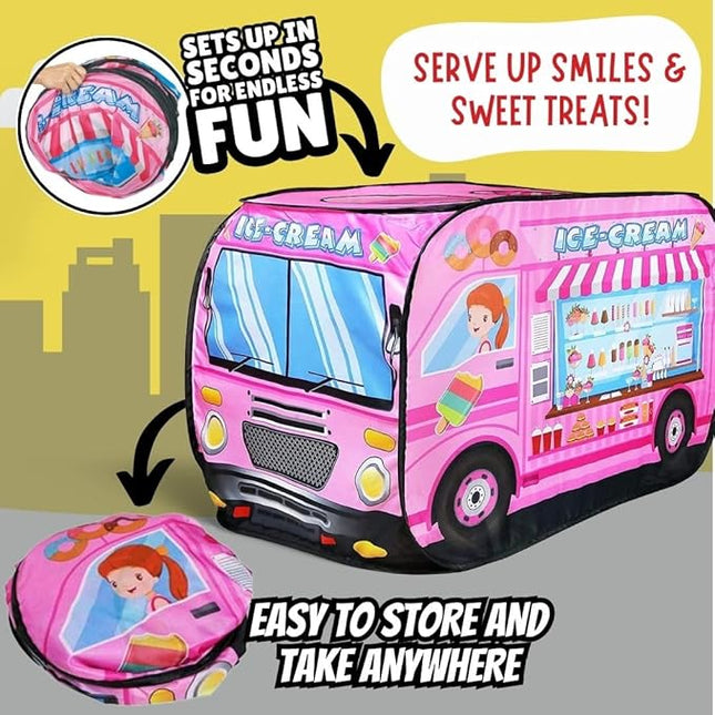 Pop Up Play Tent for Kids - My First Foldable Indoor & Outdoor Playhouse Vehicle Toys for Toddlers, Boys and Girls (Ice Cream Truck)