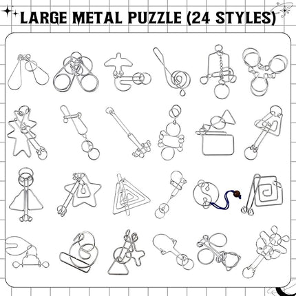 Yilloog 24 Packs Large Metal Puzzle Bulk Iq Wire Metal Puzzles with Paper Box Gift Package Educational Puzzle Toys Valentine Gifts Easter for Party Favor Teens Adults Challenge Gifts(Black)
