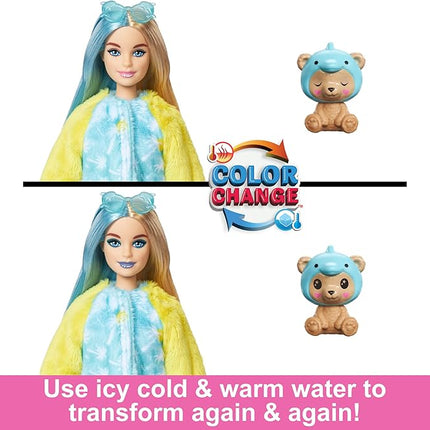 Barbie Cutie Reveal Doll & Accessories with Animal Costume & 10 Surprises Including Color Change, Teddy Bear as Dolphin in Costume-Themed Series