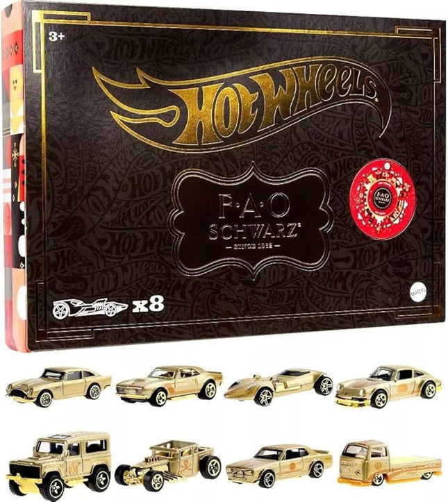 Hot Wheels 1:64 Scale FAO Schwarz Gold Vehicles 160th Anniversary, 8-Pack