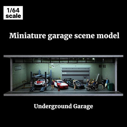 Display Case for Hot Wheels,Diorama 1/64 Scale Car Garage Model with LED Lights and Acrylic Cover, Stackable Car Parking Lot Model,Diecast Car Display Case (Underground Garage)