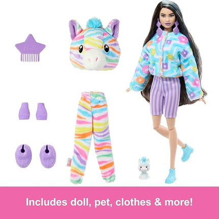 Barbie Cutie Reveal Doll & Accessories, Color Dream Series, Rainbow Zebra Costume & 10 Surprises Including Color Change