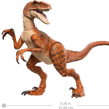 Mattel Jurassic World Hammond Collection Dinosaur Action Figure Toy, Atrociraptor Tiger, Premium Movie Design Glass Eyes & 13 Points Articulation
