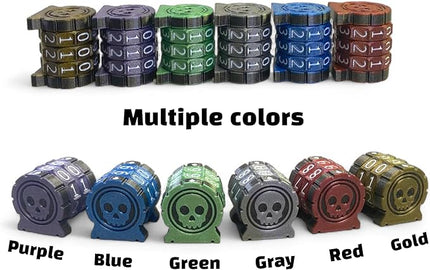 Life Counter Health Tracker for Board Games, TTRPGs, and Card Games with Skull Symbol, Compatible with MTG, 3 Red Wheels with White Numbers