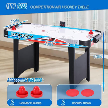 Foldable Air Hockey Table, 48" Indoor Air Hockey Arcade Table Gaming Set with 2 Pucks, 2 Pushers, Electronic Score Systems for Adults and Kids, Home Game Room, Family Recreation