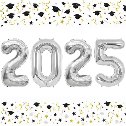 Smlpuame 40 Inch Number 2 Balloons Silver, 4pcs Huge Foil Balloon Numbers 2 0 2 5 for 2nd 5th 20th 25th 50th Birthday Anniversary Graduation Class of 2025 Party Decorations Supplies
