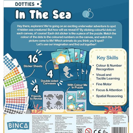 BINCA Dotties Dot Art Activity Kit, 750+ Stickers, Underwater Animals Mess-Free Activities, DIY Dot Sticker Art for Toddlers, Kids Travel Activities, Craft Kits & Gifts for Boys & Girls Ages 4,5,6,7