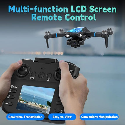 M18LCD FPV Drone with 1080P Camera Brushless Motor Optical Flow Positioning Headless Mode One Key Takeoff/Landing RC Quadcopter for Adults