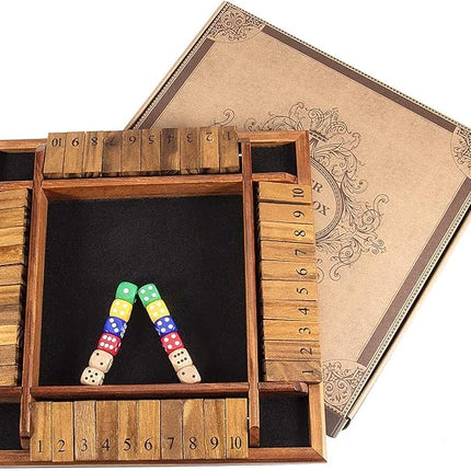 AMEROUS 1-4 Players Shut The Box Dice Game, Wooden Board Table Math Game with 12 Dice and Shut-The-Box Instructions for Kids Adults, Family Classroom Home or Pub (12 Inches)