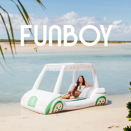 FUNBOY Giant Inflatable Luxury Golf Cart Pool Float, Two Cup Holders, Removable Fringe Shade, Float for Summer Pool Party and Entertainment