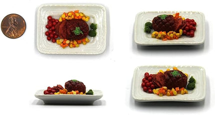 Lovely Mixed 5 Assorted Grilled, Steak, with Appetizer Dish Dollhouse Miniature Food, Tiny Food for Collectibles, Compatible with Barbie Dollhouse and Diorama Scale 1:6, 1/6