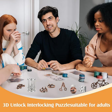 Syhood 10 Pieces Metal Brain Teaser Puzzles for Adults 3D Steel Puzzle Difficult Magic Mind Challenge Unlock Interlocking Games Iq Smart Logic Test Toys Basket Filler Stuffers(Classic)