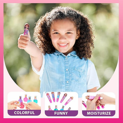 Barbie Cosmetic Makeup Set for Girls with Super Sparkly Lip Gloss Nail Polish and Nail Stickers 11 Pieces, Perfect for Parties Sleepovers Makeovers, Birthday Holiday Gift, Ages 3+, By Townley Girl