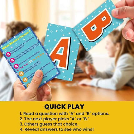 QUOKKA 4-Pack Card Game| 2000+ Hilarious Questions| Funny Family & Party Board Games for Kids, Teens, Adults - Travel, Pop Culture, Daily Life & Situations | What Would You Choose Challenges Ages 8+