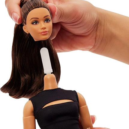 Barbie Basics Model 05 Collector Doll with Brunette Hair, Black Mini Dress & Heels, Universal-fit Fashions, Posable Curvy Body & Swappable Doll Head