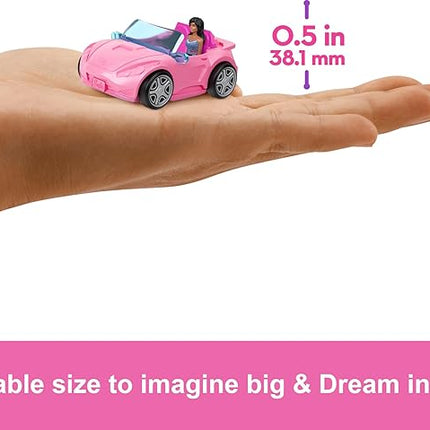 Barbie Mini BarbieLand Toy Vehicle Playset with 1.5-inch Doll & Convertible Car with Color-Change Surprise, Plus Street Sign Accessory