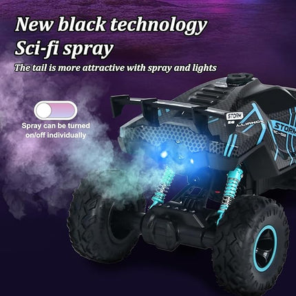 Remote Control Truck, 28cm Remote Control Car Off-Road for Boy with Spray & Light for Kids Age 4-7 8-12, 2.4Ghz All Terrain Electric RC Car Toy Gifts for Kids