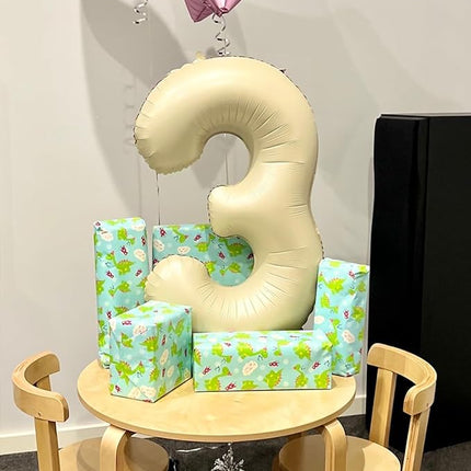 Smlpuame 40 Inch Beige Number 3 Balloons for 3rd Birthday Decorations Boys Girl, Giant Self-Sealing Cream Foil Number 0-10 White Sand Balloon for Women Men Party Anniversary Baby Shower Supplies