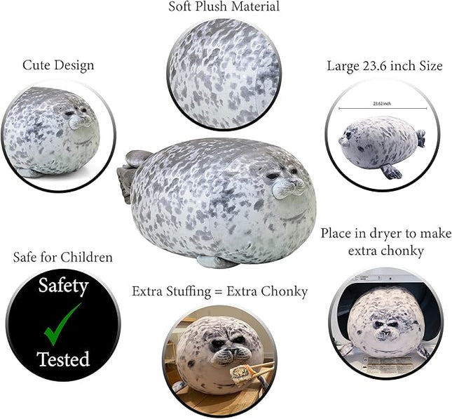 Pineapple Plush Seal Pillow, Giant Stuffed Animal Plushie, Stuffed Seal Plushy Squish Plush Toys, Jumbo Cute Plushies Large Stuffed Animals for Girls, Boys, Kids (23.6 inch)