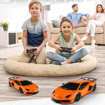 BEZGAR Remote Control Car Licensed RC, 1:24 Lambo Toy Car for Kids, Lambo Aventador SVJ Remote Control Model Electric Sport Racing Hobby Toy for 3 4 5 Year Old Boy Birthday Gift (Orange)