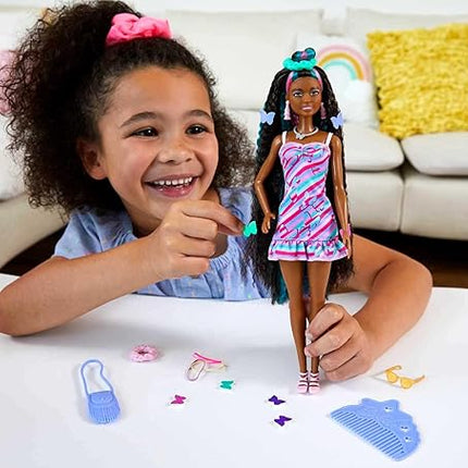 Barbie Totally Hair Doll, Butterfly-Themed with 8.5-inch Fantasy Hair & 15 Styling Accessories (8 with Color-Change Feature)