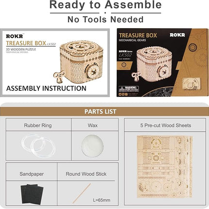 ROKR 3D Wooden Puzzle Password Box Model Kits for Adults and Teens to Build Combination Lock Mechanism Christmas/Birthday