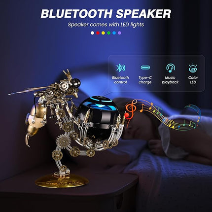 3D Metal Puzzles for Adult, DIY Metal Puzzle Toys, Cyberpunk Mechanical Wasp with Speaker for Men's Birthday (Speaker Version)