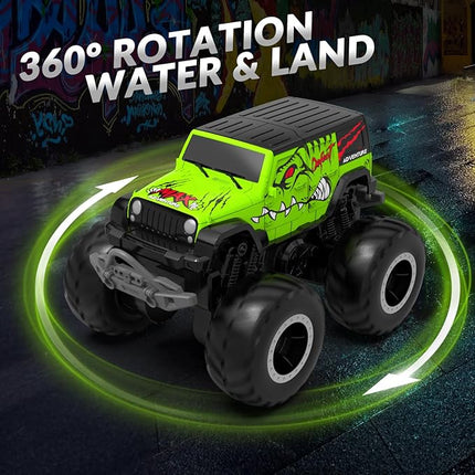 STEMTRON Amphibious Remote Control Car 2.4GHz 1:20 All Terrain Off-Road RC Car Remote Control Boat Gifts for Kids Boys Green