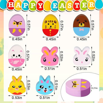 JUNEBRUSHS Easter Mini Animal Pencil Erasers - 150 Pcs Cute Bunny Egg Shaped Erasers for Kids - Bulk School Classroom Easter Basket Stuffers & Party Favors