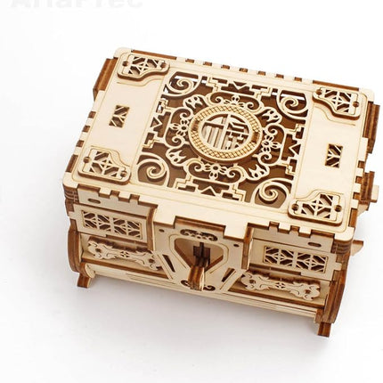 3D Wooden Mechanical Jewellery Box Puzzle - Antique Treasure Box with Exquisite Floral Carvings & Unique Mechanisms - DIY Decorative Gift for Puzzle Lovers