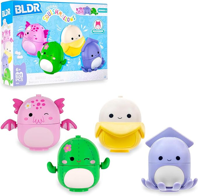 BLDR Squishmallows Buildable Figure Multipack - Junie The Banana, Maritza The Cactus, Shea The Cthulhu, Stacy The Squid - Squishmallows Fans 8+, 0141