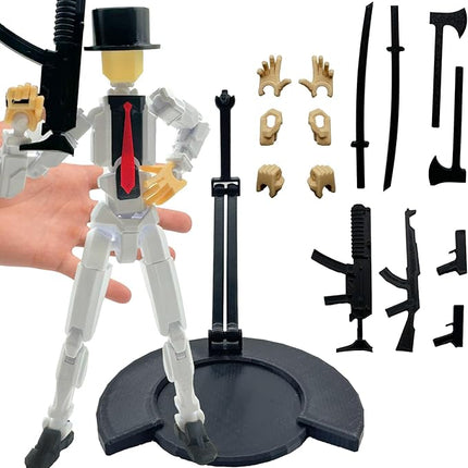 3D Printed 8.13-inch Action Figure Dummy-Mici20, Full Body Mechanical Movable Toy, Multiple Accessories, Desk Decoration (3 HandsType, Bracket, Weapons, Armour) (White)