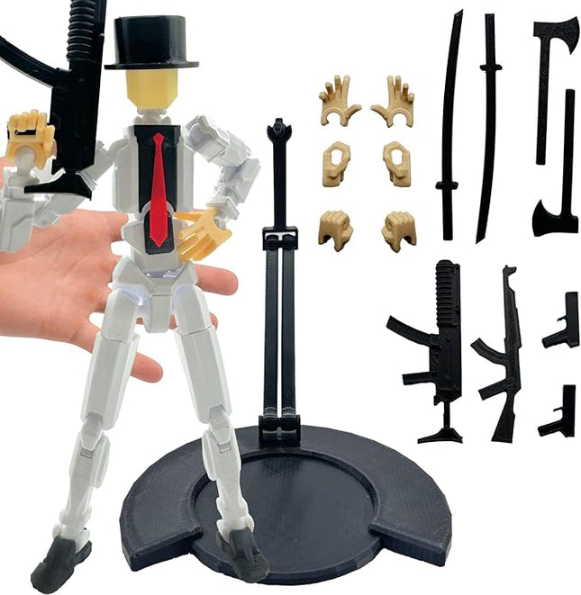 3D Printed 8.13-inch Action Figure Dummy-Mici20, Full Body Mechanical Movable Toy, Multiple Accessories, Desk Decoration (3 HandsType, Bracket, Weapons, Armour) (White)