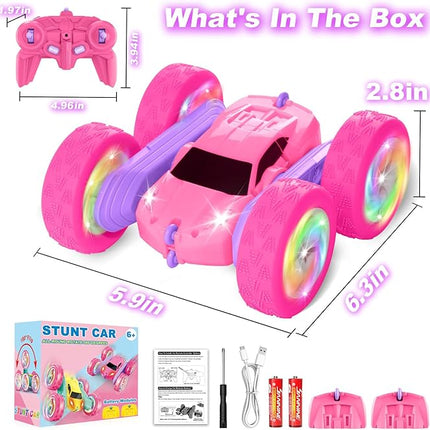 Remote Control Car, RC Cars for Girls, 2.4 GHz Double Sided RC Crawler with Upgraded USB-C Modular Battery, 360°Rotating Car Toys for 6 7 8 9 10 11 12 Year Old Girl Birthday Gift Pink-Purple