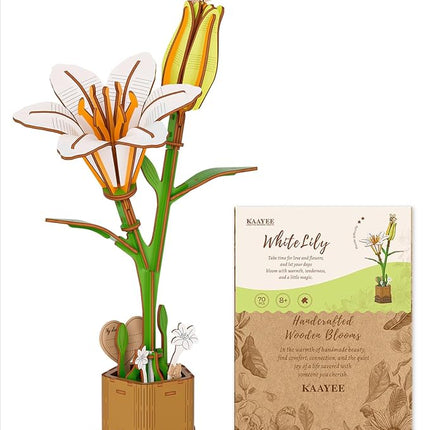 KAAYEE Wooden 3D Flower Puzzles for Adults-WhiteLily, Wooden Flowers Model Kit Set DIY Crafts to Build, Mother's Day/Botanical Collection/Ideal Creative Gift Ideas/Housewarming