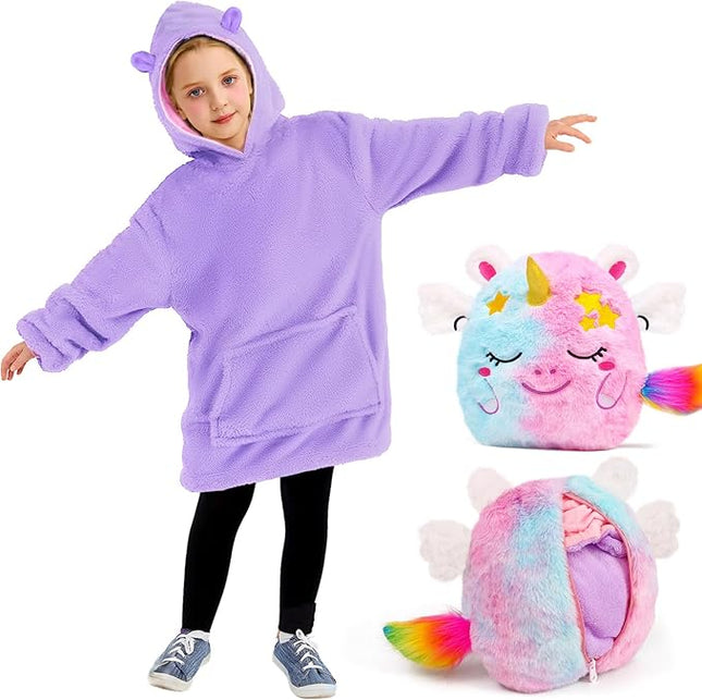 G.C 2 in 1 Plush Unicorn Stuffed Animal & Hoodie - Unicorn Gifts for Girls & Kids, Rainbow Plushie Soft Pillow, Birthday Gift for Toddlers Girls 3+ Years