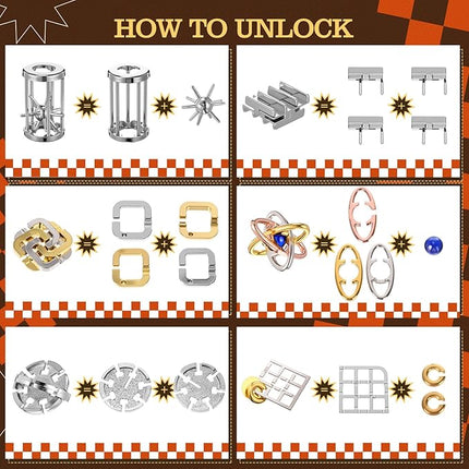 Yilloog 24 Pcs Metal Brain Teaser Puzzles Assortment for Adults Difficult Magic Puzzles Highly Hard Brain Games Iq Logic Test Disentanglement Game for Classroom Mind Challenge (Funny)
