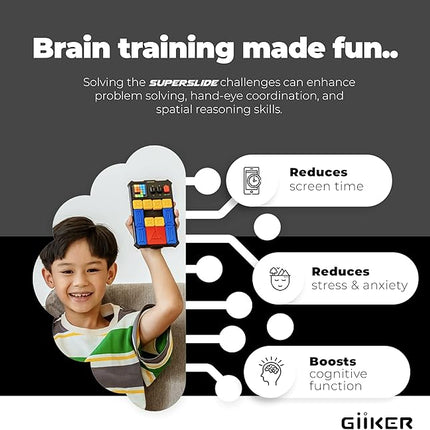 GiiKER Super Slide Puzzle Games, Original 500+ Challenges Brain Teaser Puzzle, Toys for Kids, Travel Games Birthday Gifts Easter Basket Stuffers for Boys Girls, Activities for Road Trips - Moon Grey