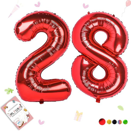 Smlpuame 40 inch Number Balloon 0-9 Red Large Number 28 Balloons,Digital Balloons for Birthday Party Celebration Decorations Supplies, Helium Foil Number Balloons for Wedding Anniversary