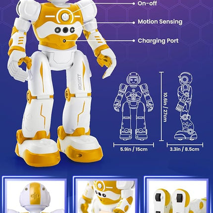 Robot Toys for Kids,Programmable Remote Control Smart Walking Dancing Robot Toy with Gesture & Sensing for Age 4 5 6 7 8 9 10 Year Old Boys for Birthday Present,Yellow