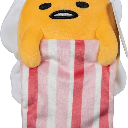 Jazwares Hello Kitty and Friends - 8” Gudetama Squishy Plush with a Bacon Blanket - Officially Licensed Sanrio Product Ages 6+