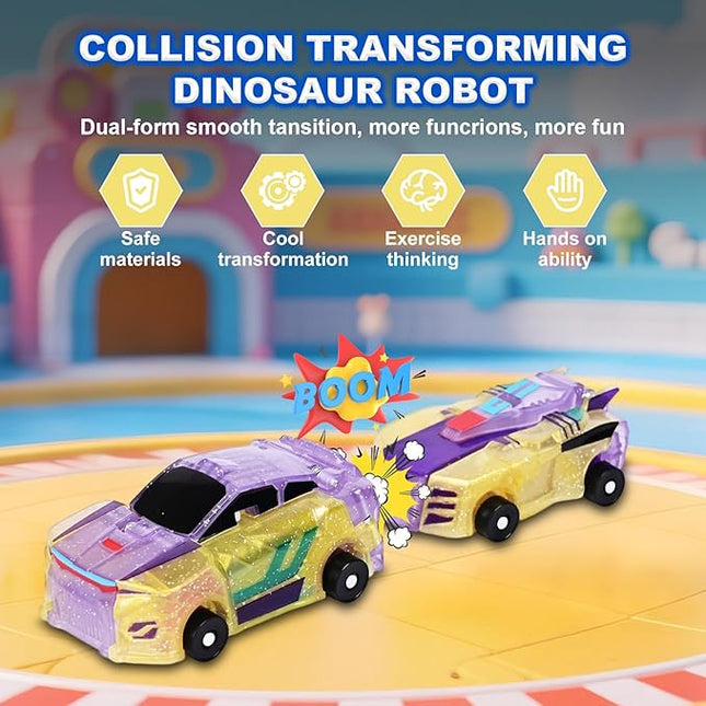 2-in-1 Collision Transformation Dinosaur Car Toy |Magnetic Cars Convertible Robot Toys|DinosaurToys for Kids 3-12 Ideal Christmas Birthday Gift for Boys and Girls (Yellow)