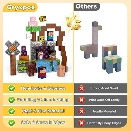 Magnetic Blocks, Magnetic Building Blocks Gryxpox, Magnet Tiles with Adventure World Blocks Toy, Magnetic Blocks For Kids Ages 4-8, STEM Sensory Toys for Ages 3+ Toddlers Kids Girl Boys Birthday Gifts