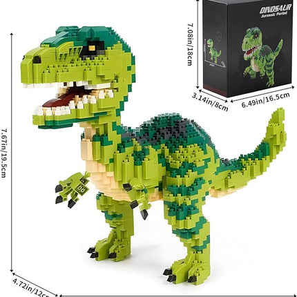 Dinosaur Tyrannosaurus Rex Building Blocks Velociraptor Model Decor Micro Mini Blocks Toy Birthday for Age 6+ Children Adults Teens 1457 Pieces
